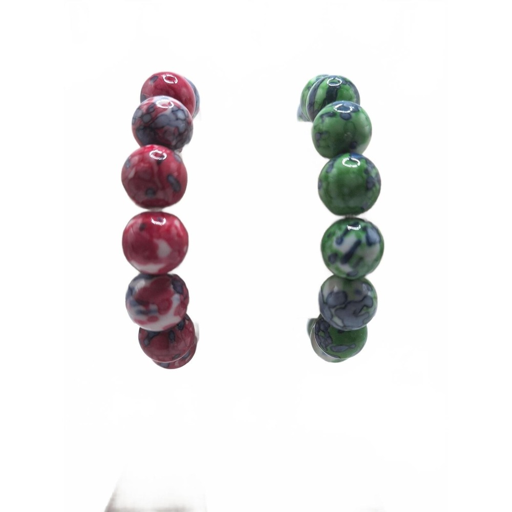 Green and red jasper beaded stretch bracelet 10 mm